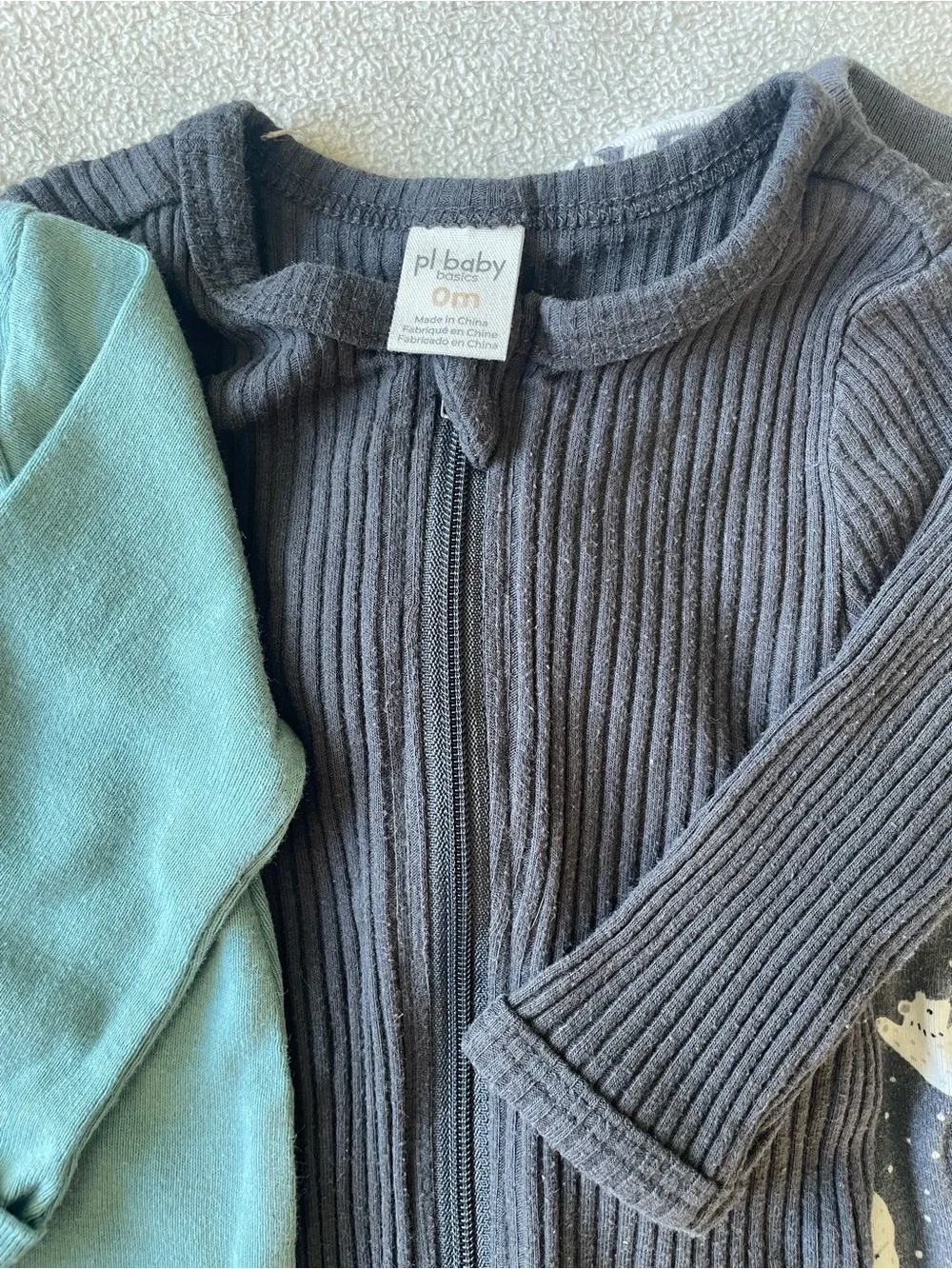 3-Pack Baby Zipper One-Piece Sleepers in Teal, Black, and Gray Bear Print
